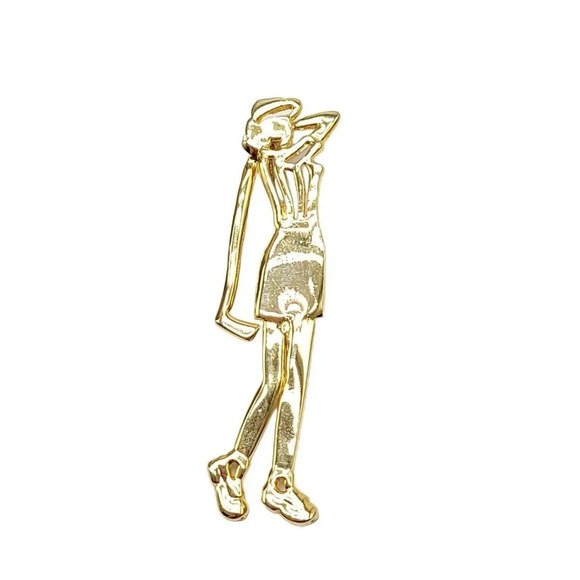 Female Woman Abstract Large Golf Golfer Vintage Brooch 3" Gold Tone - Picture 1 of 5